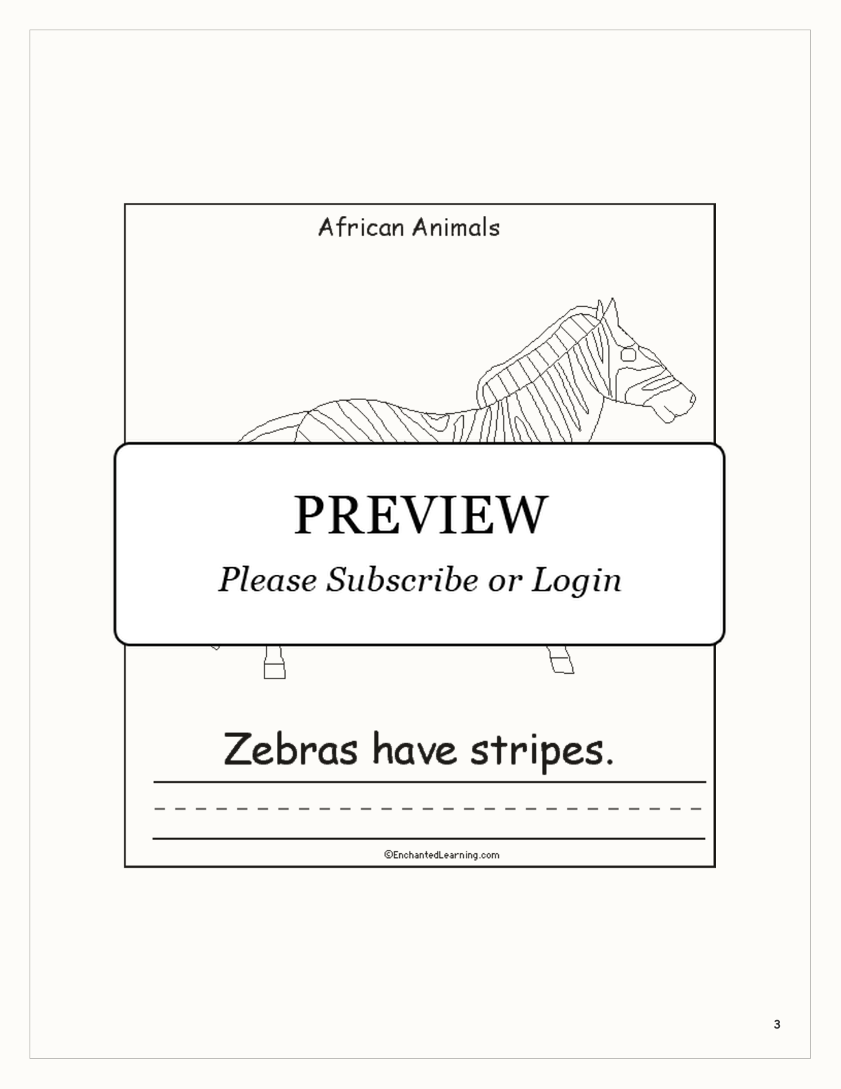 African Animals: A Printable Book interactive printout page 3