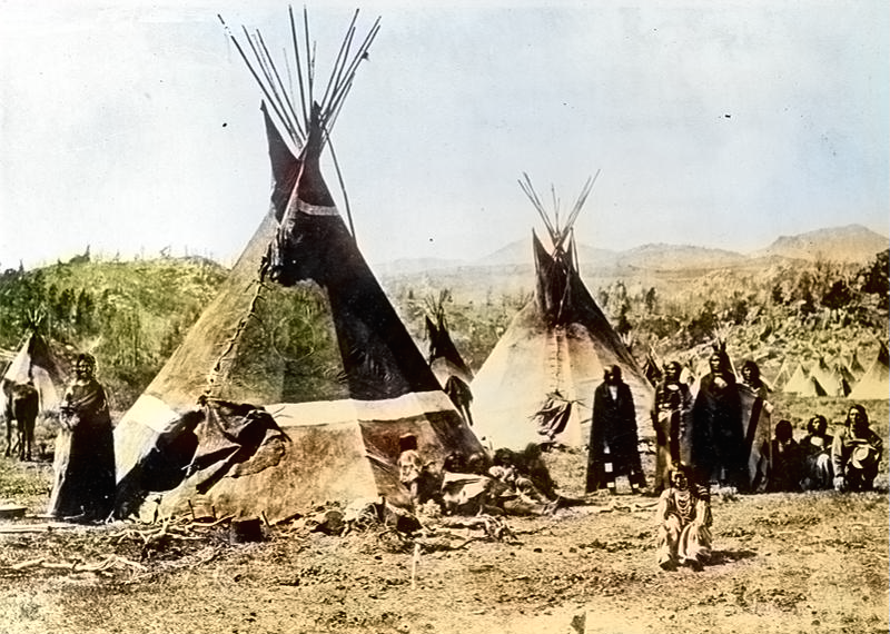 Shoshoni People Around Skin Tipis, between 1880-1910, from www.loc.gov/item/95522810/