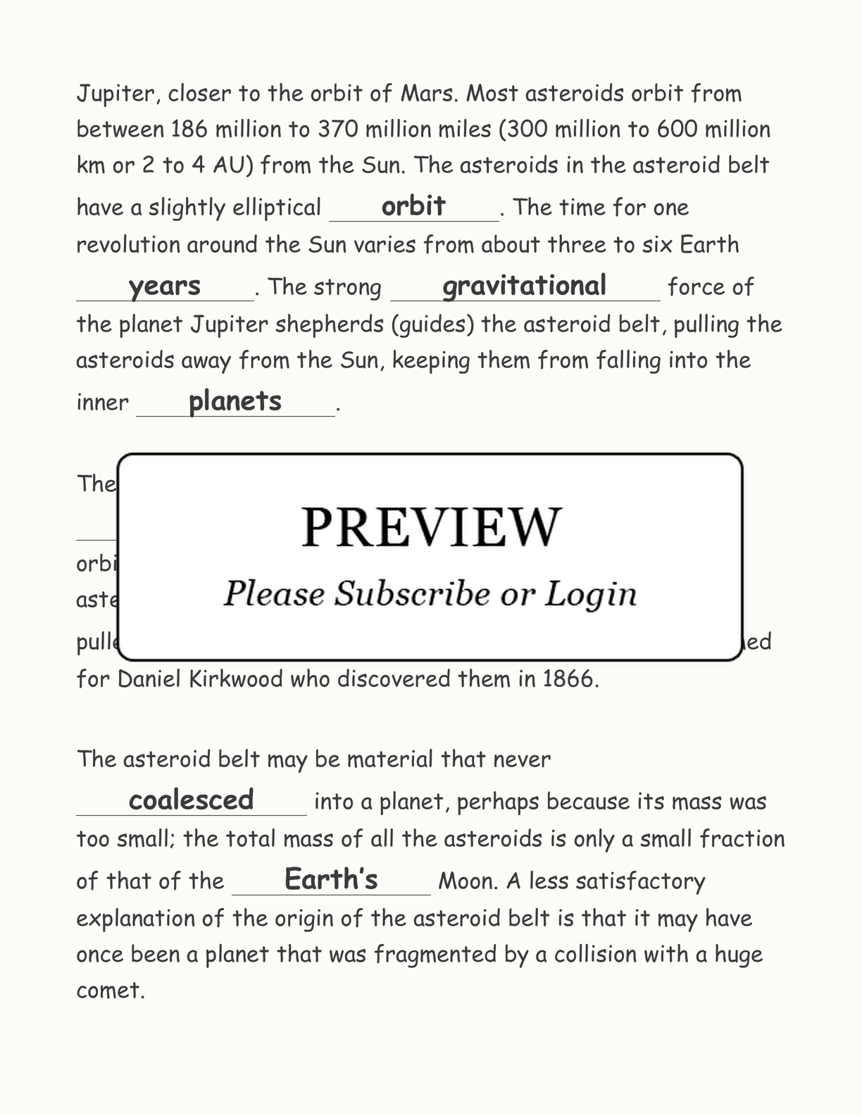 Asteroid Cloze Activity interactive worksheet page 5